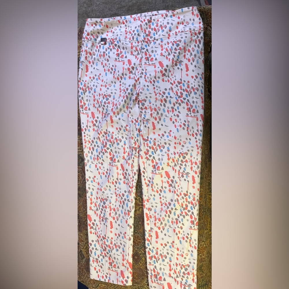 Lisette L White Multicolor Splash Print Pull On Pants Size 10 tummy control